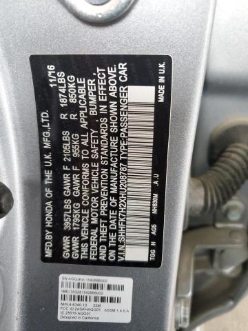 SHHFK7H2XHU208787 - 2017 HONDA CIVIC LX CHARCOAL photo 12