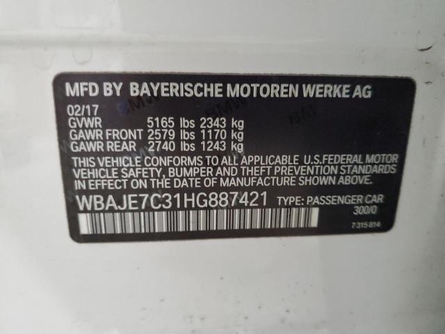 WBAJE7C31HG887421 - 2017 BMW 540 XI WHITE photo 13