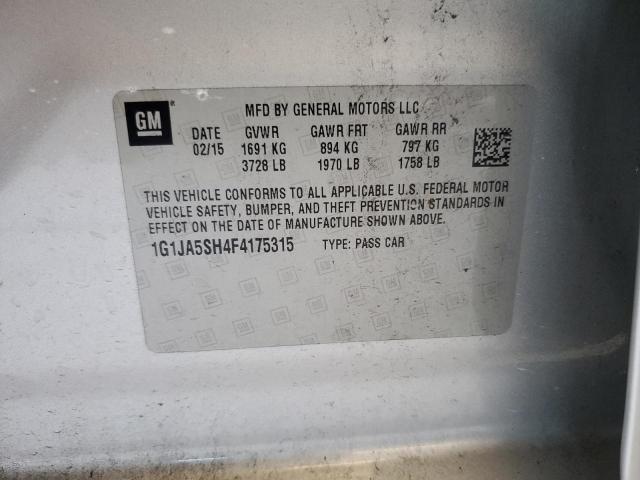 1G1JA5SH4F4175315 - 2015 CHEVROLET SONIC LS ვერცხლისფერი ფოტო 12