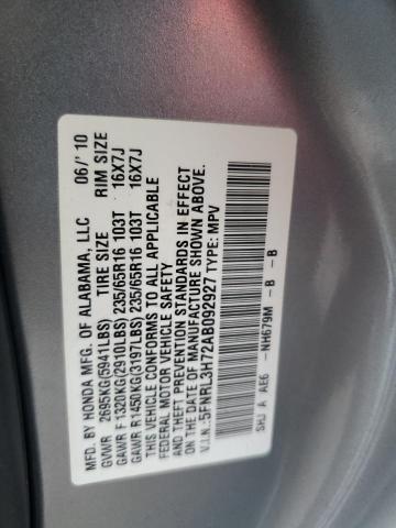 5FNRL3H72AB092927 - 2010 HONDA ODYSSEY EXL SILVER photo 12