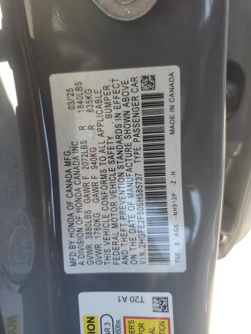 2HGFE2F50SH585737 - 2025 HONDA CIVIC SPORT Szary zdjęcie 12