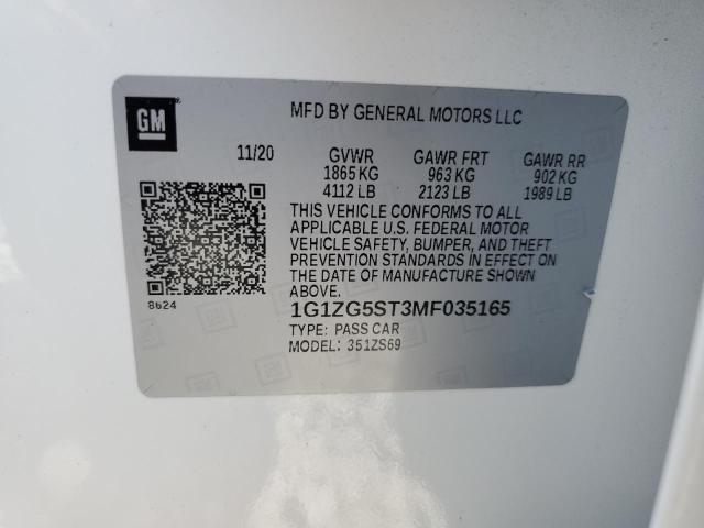 1G1ZG5ST3MF035165 - 2021 CHEVROLET MALIBU RS 白色 照片 12