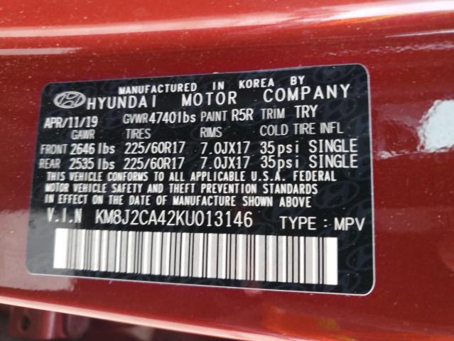 KM8J2CA42KU013146 - 2019 HYUNDAI TUCSON SE ბურგუნდია ფოტო 13