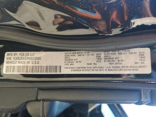 1C4RJGAG8N8572693 - 2022 JEEP GRAND CHER LAREDO BLACK photo 12