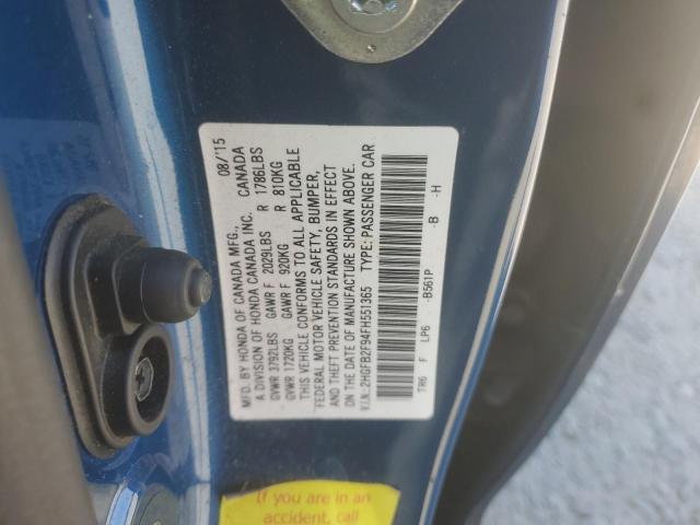 2HGFB2F94FH551365 - 2015 HONDA CIVIC EXL BLUE photo 12