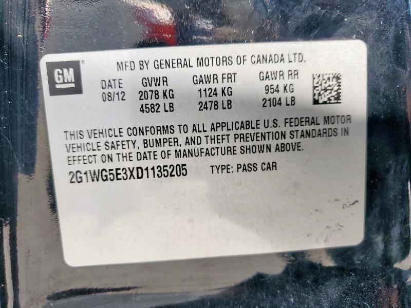 2G1WG5E3XD1135205 - 2013 CHEVROLET IMPALA LT BLACK photo 12