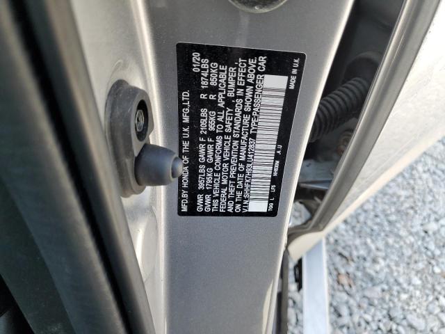 SHHFK7H93LU412837 - 2020 HONDA CIVIC SPORT TOURING SILVER photo 12
