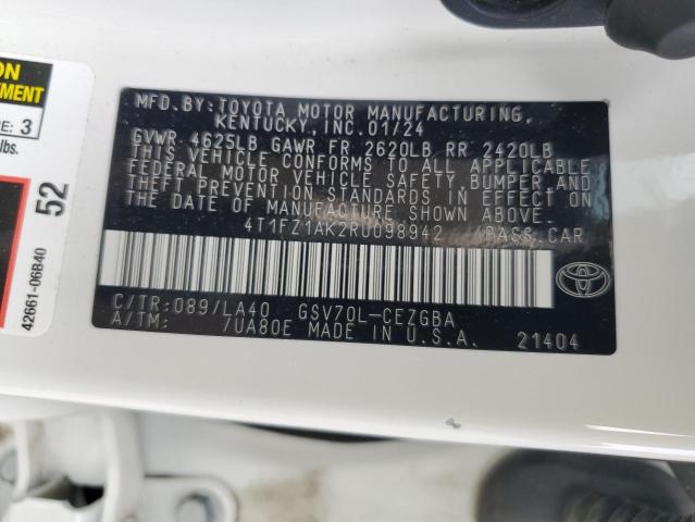 4T1FZ1AK2RU098942 - 2024 TOYOTA CAMRY XLE WHITE photo 13