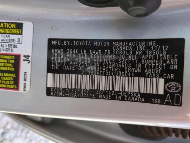 2T1BU4EEXDC986044 - 2013 TOYOTA COROLLA BASE SILVER photo 13