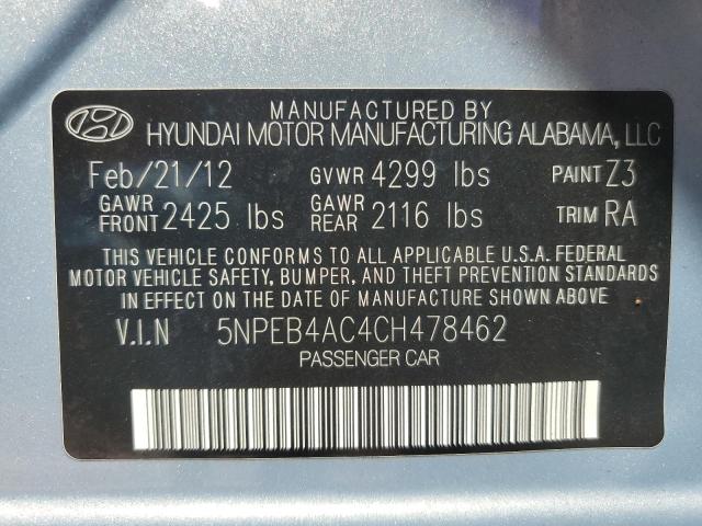 5NPEB4AC4CH478462 - 2012 HYUNDAI SONATA GLS BLUE photo 12