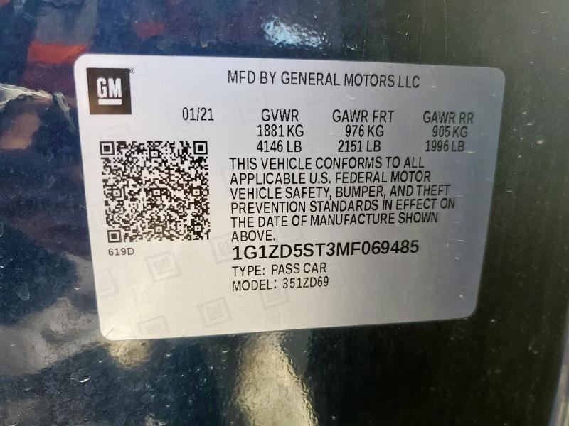 1G1ZD5ST3MF069485 - 2021 CHEVROLET MALIBU LT BLUE photo 12