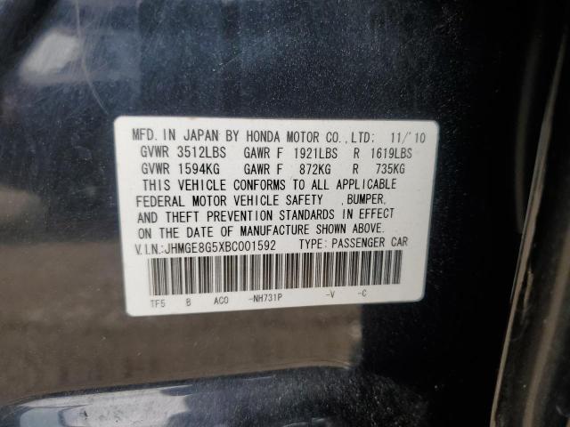 JHMGE8G5XBC001592 - 2011 HONDA FIT SPORT BLACK photo 12