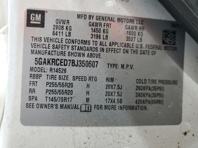 5GAKRCED7BJ350607 - 2011 BUICK ENCLAVE CXL WHITE photo 13