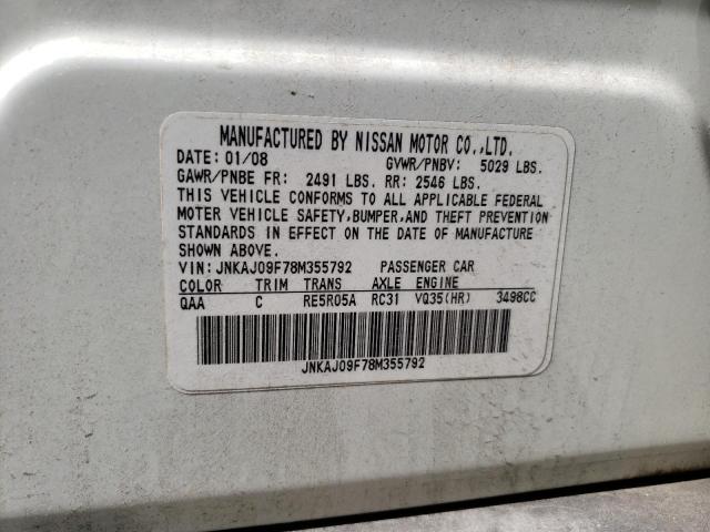 JNKAJ09F78M355792 - 2008 INFINITI EX35 BASE Սպիտակ լուսանկար 13