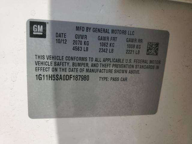 1G11H5SA0DF187980 - 2013 CHEVROLET MALIBU LTZ 白色 照片 12