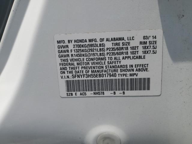 5FNYF3H55EB017940 - 2014 HONDA PILOT EXL WHITE photo 13