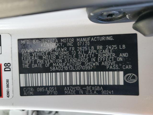 58AD21B13LU010997 - 2020 LEXUS ES 300H WHITE photo 12