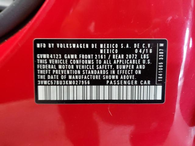 3VWC57BU3KM027956 - 2019 VOLKSWAGEN JETTA S RED photo 12