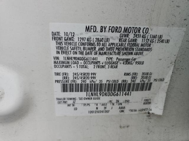 1LNHL9DK0DG611441 - 2013 LINCOLN MKS WHITE photo 12