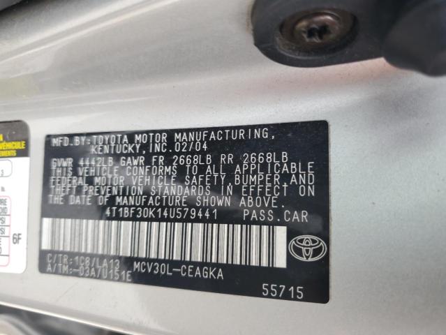4T1BF30K14U579441 - 2004 TOYOTA CAMRY LE GRAY photo 13