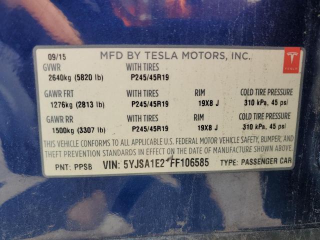 5YJSA1E21FF106585 - 2015 TESLA MODEL S BLUE photo 13