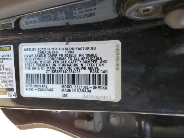 2T1KR32E14C234023 - 2004 TOYOTA COROLLA MA XR BLACK photo 13