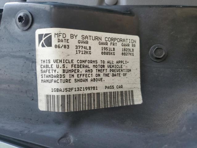 1G8AJ52F13Z199781 - 2003 SATURN ION LEVEL 2 BLUE photo 12