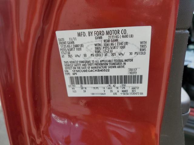 1FMCU9EG4CKB40522 - 2012 FORD ESCAPE LIMITED Kırmızı fotoğraf 12