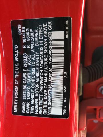 SHHFK7H46LU204102 - 2020 HONDA CIVIC SPORT 红色 照片 12