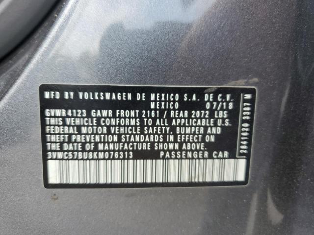 3VWC57BU8KM076313 - 2019 VOLKSWAGEN JETTA S Gri fotoğraf 12
