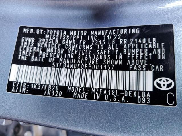 5YFB4MDE0PP001157 - 2023 TOYOTA COROLLA LE Szary zdjęcie 12