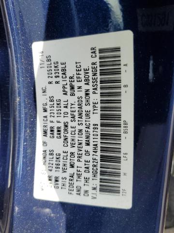 1HGCR2F74HA110799 - 2017 HONDA ACCORD EX BLUE photo 12