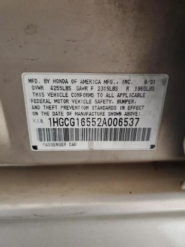 1HGCG16552A006537 - 2002 HONDA ACCORD EX TAN photo 12