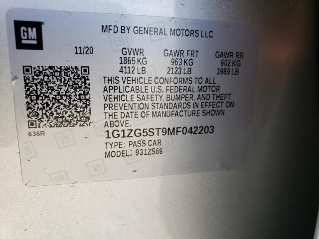 1G1ZG5ST9MF042203 - 2021 CHEVROLET MALIBU RS GRAY photo 12