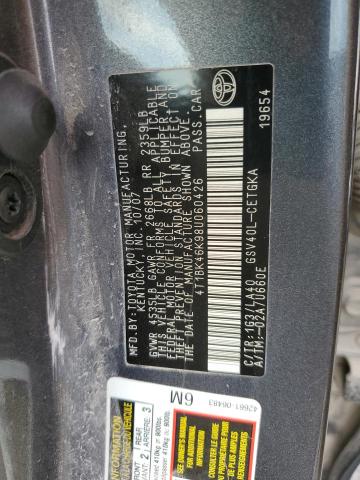 4T1BK46K98U060426 - 2008 TOYOTA CAMRY LE GRAY photo 12