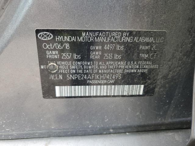 5NPE24AF1KH747493 - 2019 HYUNDAI SONATA SE GRAY photo 12
