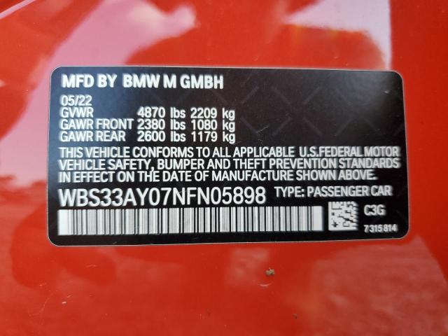 WBS33AY07NFN05898 - 2022 BMW M3 COMPETITION ნარინჯისფერი ფოტო 13