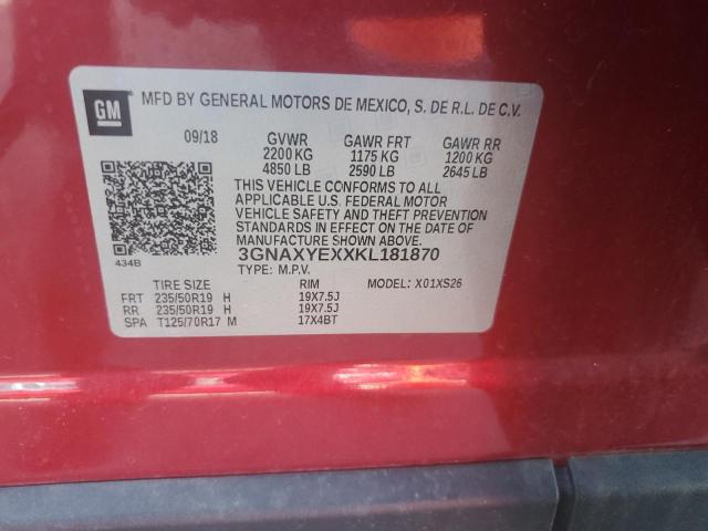 3GNAXYEXXKL181870 - 2019 CHEVROLET EQUINOX PREMIER RED photo 12