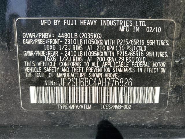 JF2SH6BC4AH776826 - 2010 SUBARU FORESTER XS Schwarz Foto 14