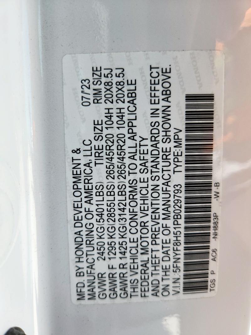 5FNYF8H51PB029793 - 2023 HONDA PASSPORT EXL Blanc photo 13