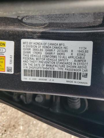 2HGFE2F57SH547678 - 2025 HONDA CIVIC SPORT GRAY photo 12