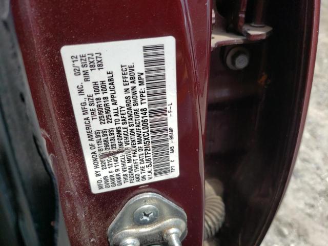 5J6TF2H5XCL006148 - 2012 HONDA CROSSTOUR EXL ბურგუნდია ფოტო 12