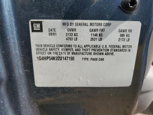 1G4HP54K92U147190 - 2002 BUICK LESABRE CUSTOM BLUE photo 12