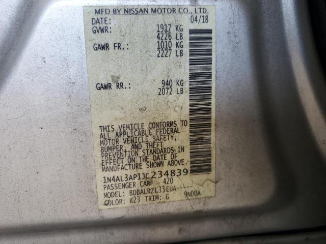 1N4AL3AP1JC234839 - 2018 NISSAN ALTIMA 2.5 Silber Foto 12