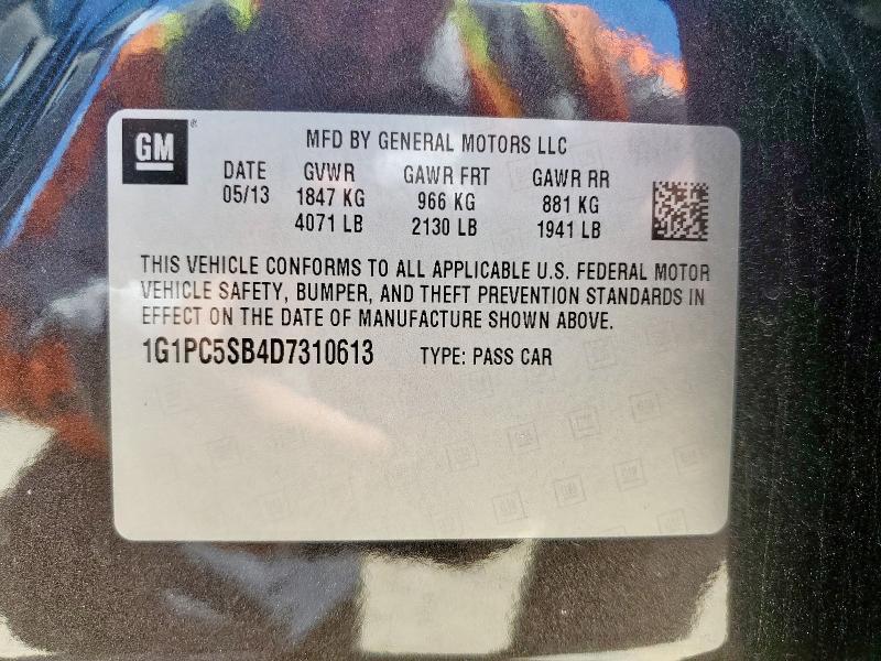 1G1PC5SB4D7310613 - 2013 CHEVROLET CRUZE LT BLACK photo 12