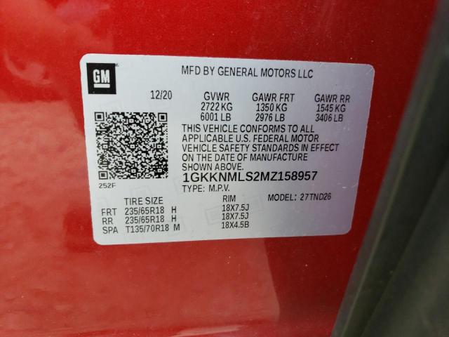 1GKKNMLS2MZ158957 - 2021 GMC ACADIA SLT RED photo 13