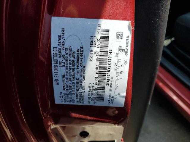 3FAFP31NX5R149143 - 2005 FORD FOCUS ZX3 BURGUNDY photo 12