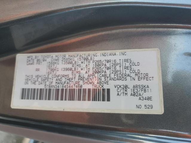 5TBRN34184S447460 - 2004 TOYOTA TUNDRA ACCESS CAB SR5 GRAY photo 12