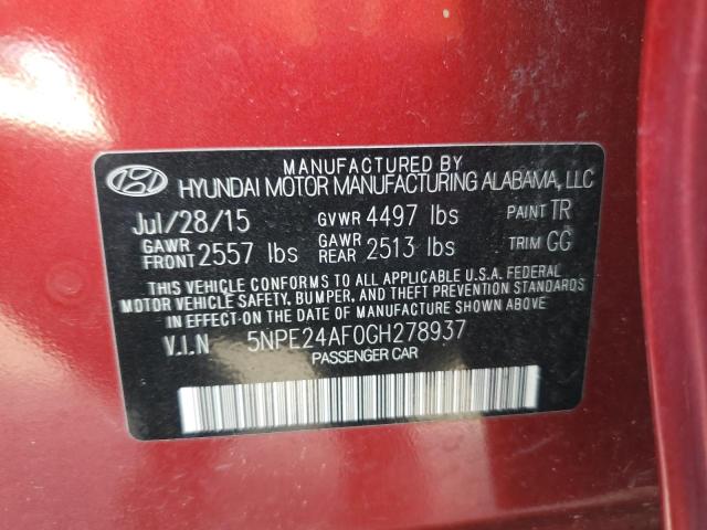 5NPE24AF0GH278937 - 2016 HYUNDAI SONATA SE RED photo 12