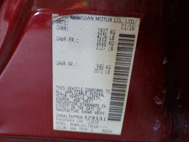 1N4AL3AP9GN329131 - 2016 NISSAN ALTIMA 2.5 BURGUNDY photo 12